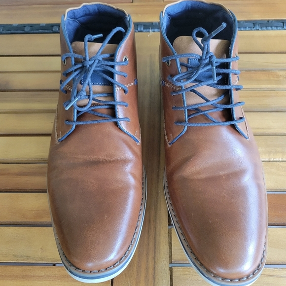 Brown Leather Chukka Boots with Blue Laces - Picture 1 of 11